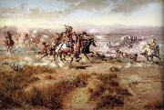 unknow artist, Attack on the wagon Train